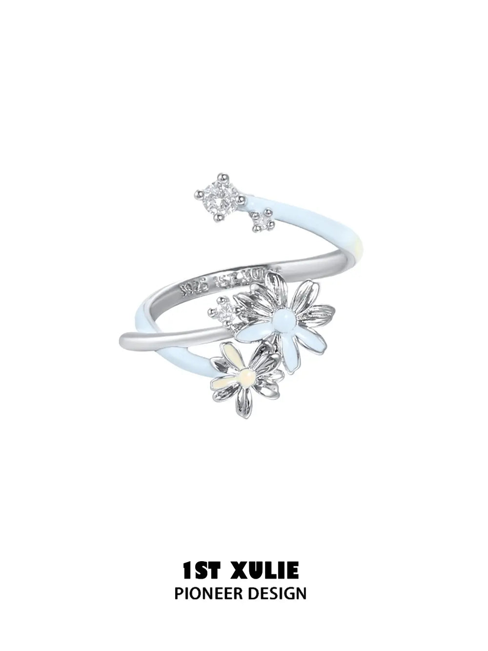 1ST XULIE Jewelry "DAISY" Adjustable Enamel Blooming Daisy Ring in 925 Sterling Silver - Size Comparison