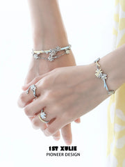 1ST XULIE Jewelry "DAISY" Adjustable Enamel Blooming Daisy Ring in 925 Sterling Silver - Texture