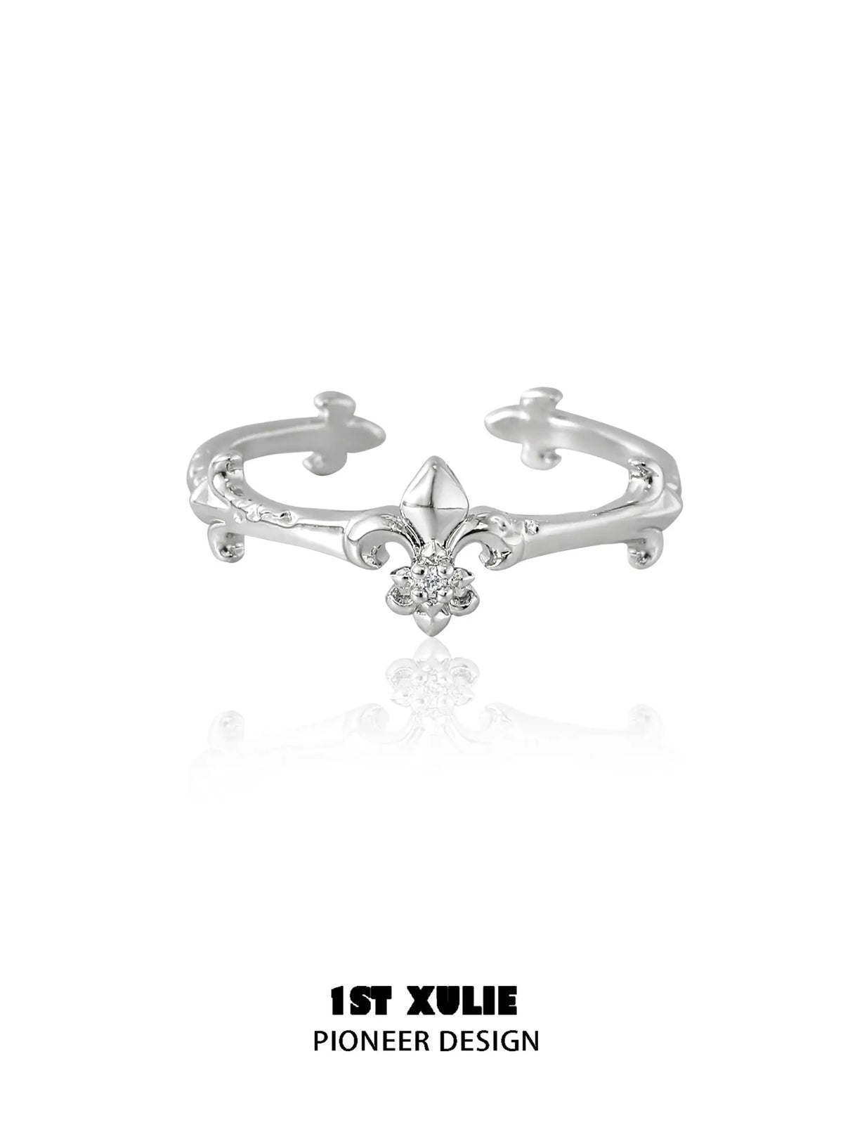 1ST XULIE Jewelry "Irises" Adjustable Iris Zirconia Ring in 925 Sterling Silver - Angle View 2