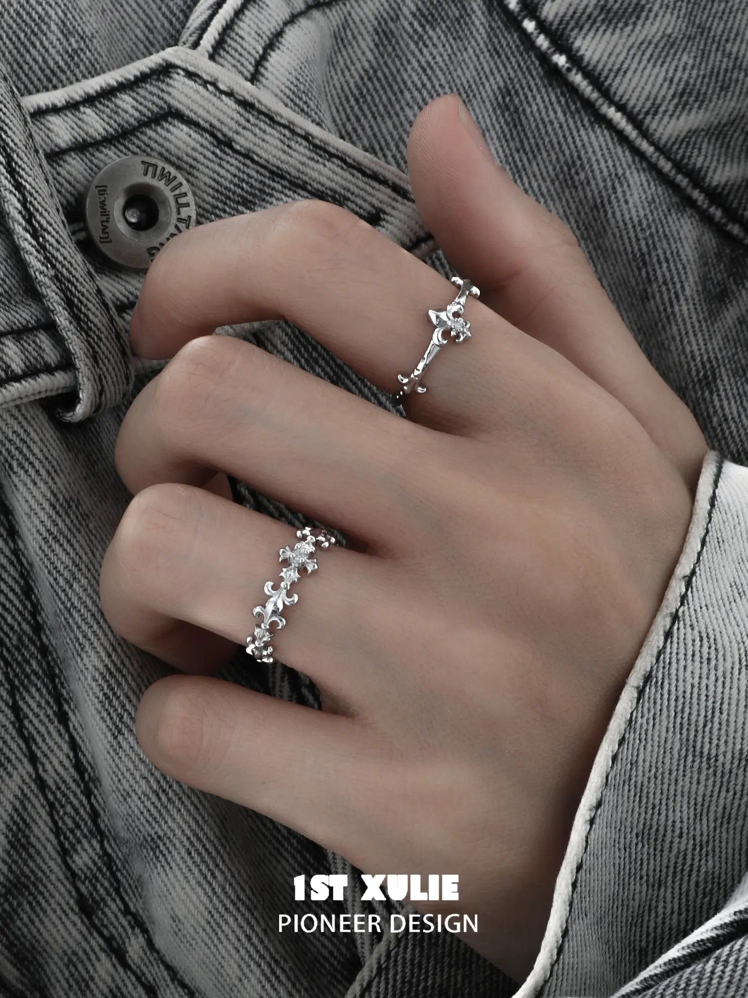 1ST XULIE Jewelry "Irises" Adjustable Iris Zirconia Ring in 925 Sterling Silver - Side View