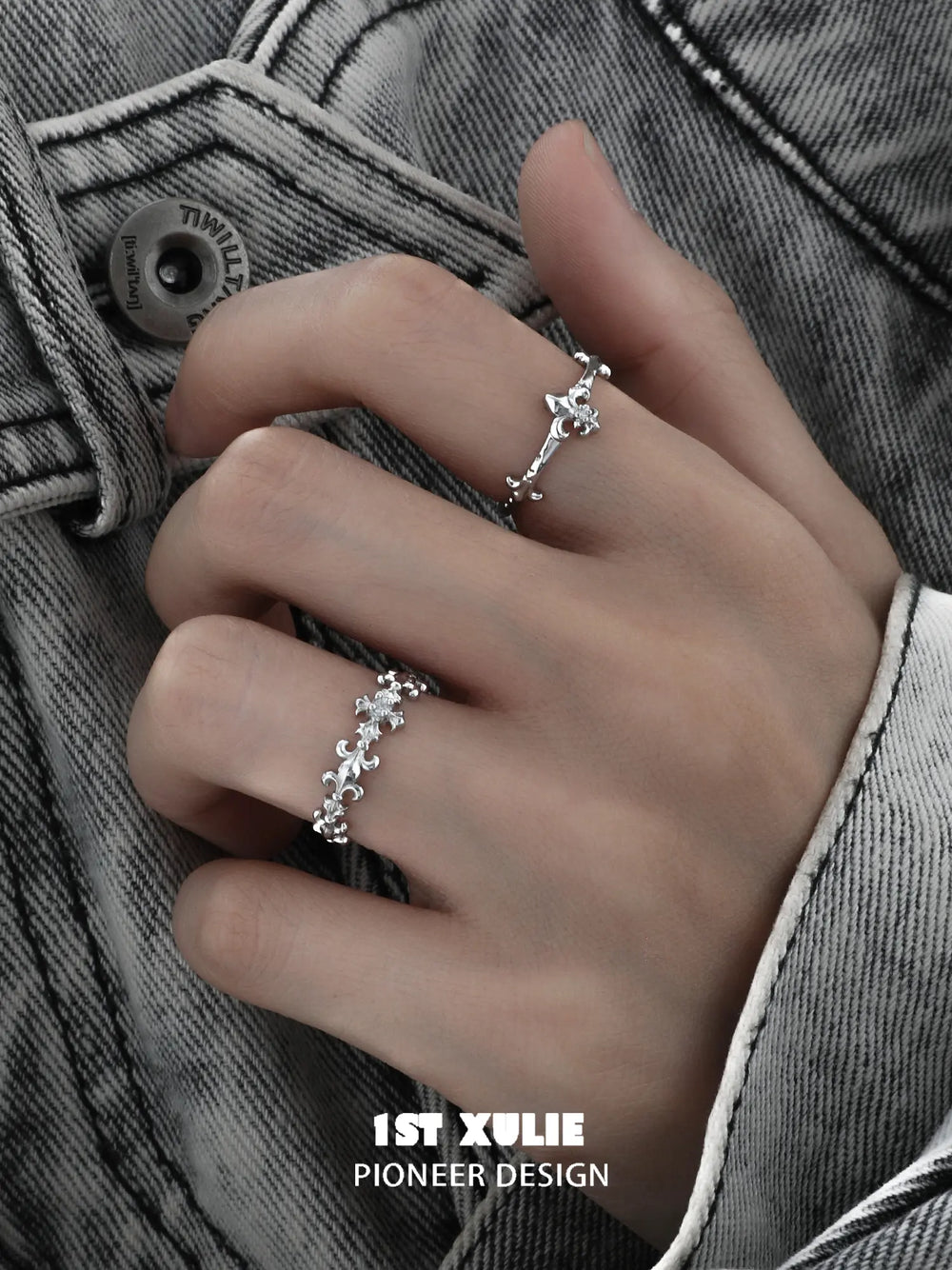 1ST XULIE Jewelry "Irises" Adjustable Iris Zirconia Ring in 925 Sterling Silver - Side View