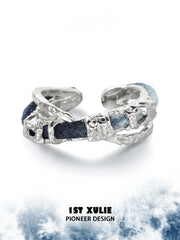 1ST XULIE Jewelry "MIAO" Artisan Tie-Dye Woven Statement Open Ring in Platinum Plated - Texture