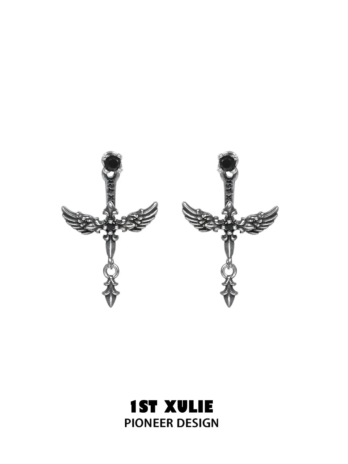 1ST XULIE Jewelry "FALLEN ANGEL" Asymmetrical Fallen Angel Drop Earrings in Brass - Side View