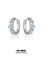 1ST XULIE Jewelry "THE SEA" Azure Sea Fragment Huggie Hoop Earrings in Platinum Plated - On Model