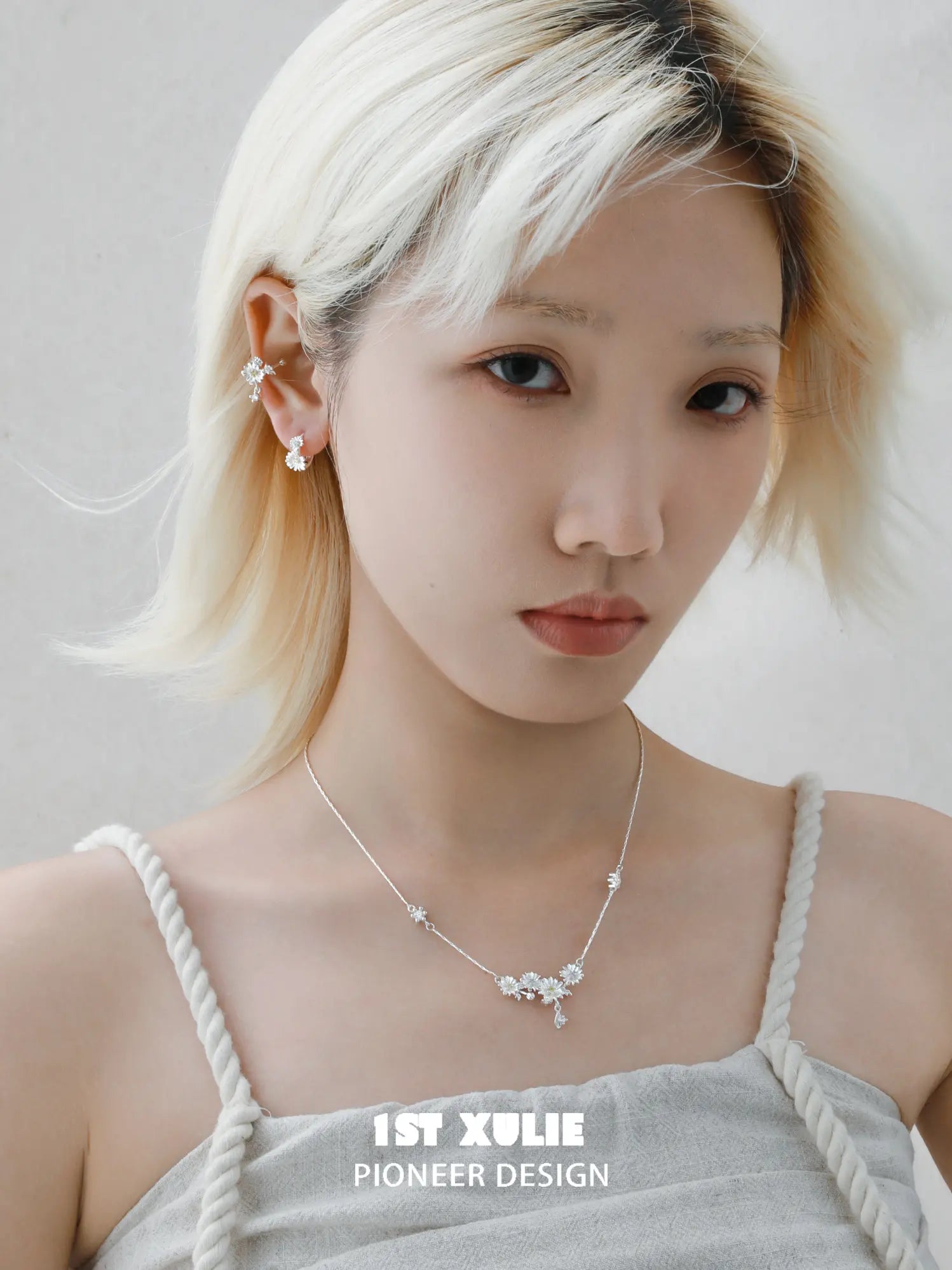 1ST XULIE Jewelry "DAISY" Dainty Daisy Huggie Hoop Earrings in 925 Sterling Silver - Product View