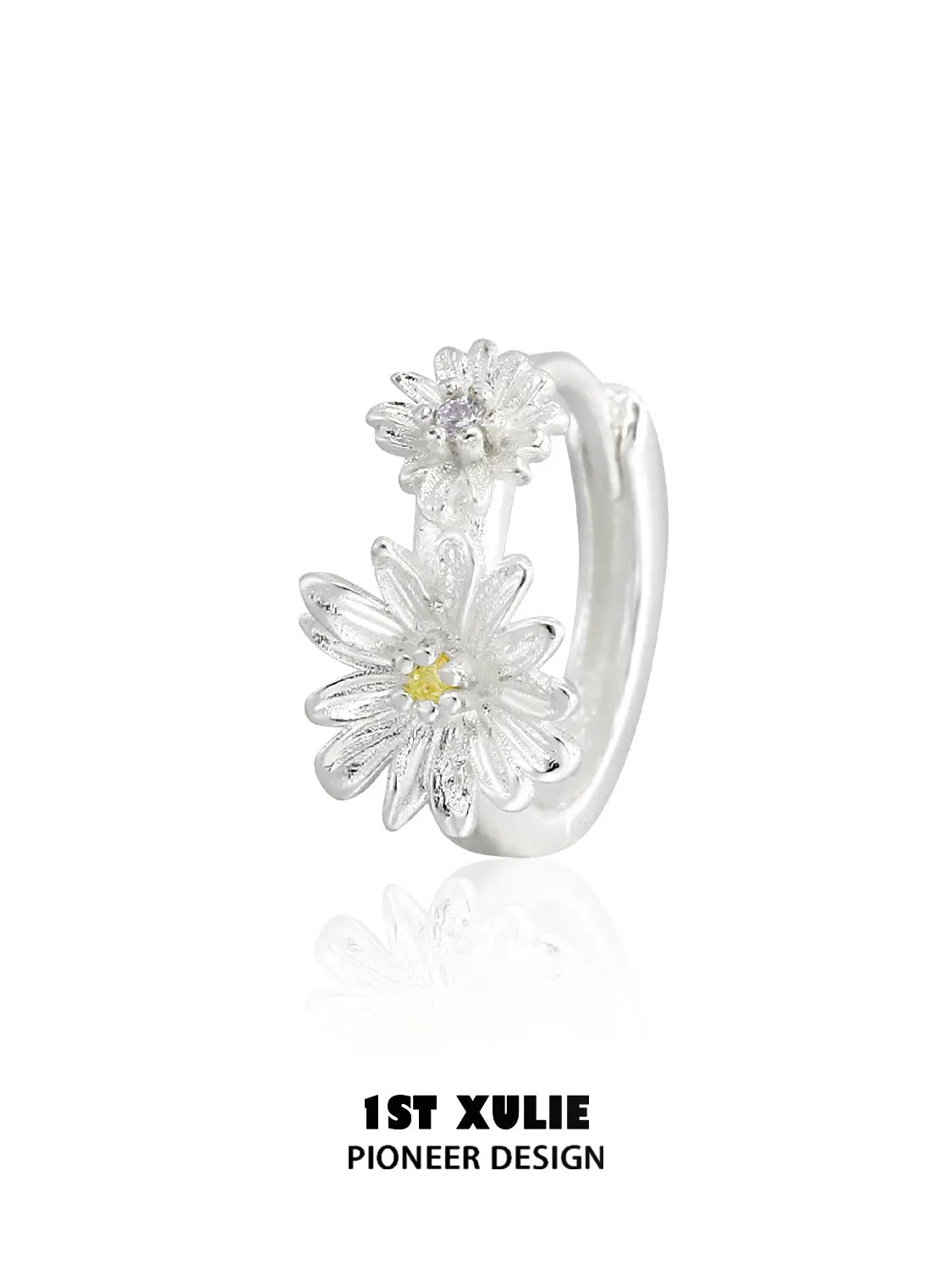1ST XULIE Jewelry "DAISY" Dainty Daisy Huggie Hoop Earrings in 925 Sterling Silver - Size Comparison