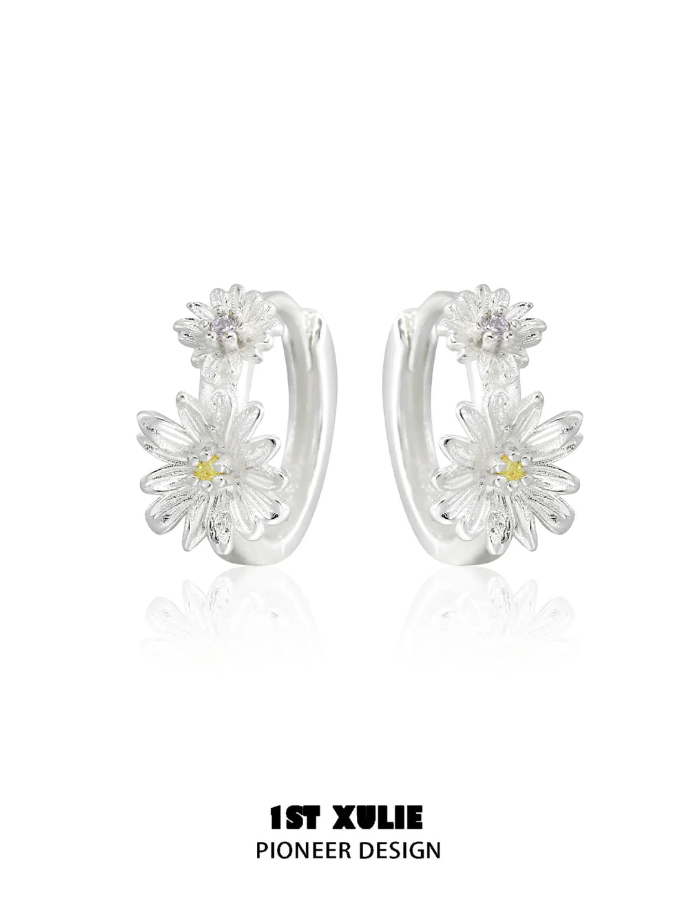 1ST XULIE Jewelry "DAISY" Dainty Daisy Huggie Hoop Earrings in 925 Sterling Silver - Texture