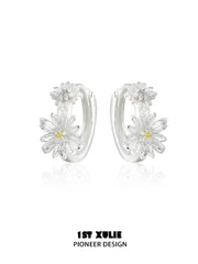 1ST XULIE Jewelry "DAISY" Dainty Daisy Huggie Hoop Earrings in 925 Sterling Silver - Texture