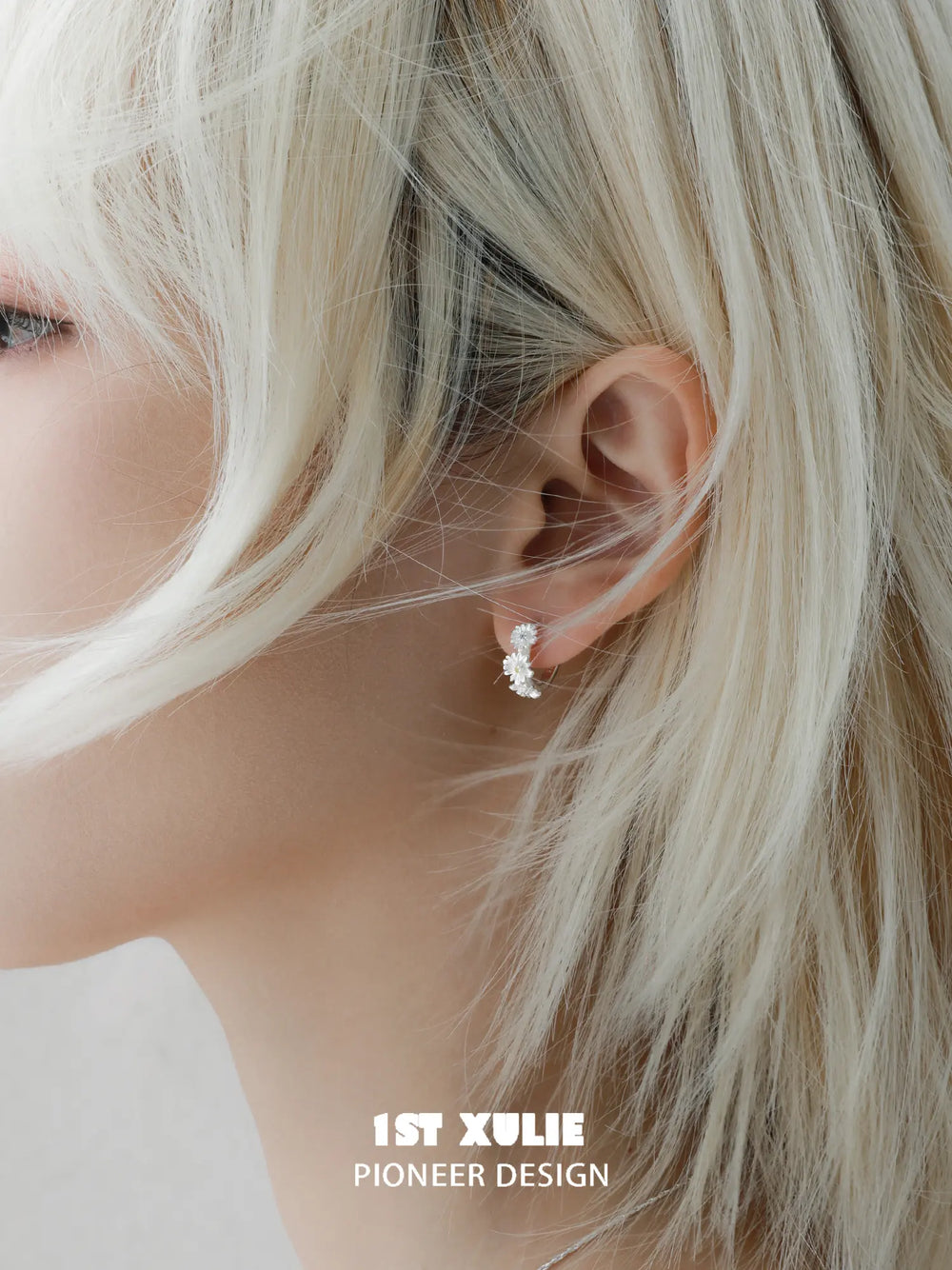 1ST XULIE Jewelry "DAISY" Dainty Floral Daisy Huggie Hoop Earrings in 925 Sterling Silver - Product View