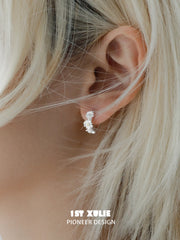 1ST XULIE Jewelry "DAISY" Dainty Floral Daisy Huggie Hoop Earrings in 925 Sterling Silver - On Model