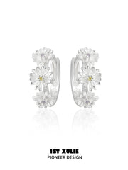 1ST XULIE Jewelry "DAISY" Dainty Floral Daisy Huggie Hoop Earrings in 925 Sterling Silver - Texture
