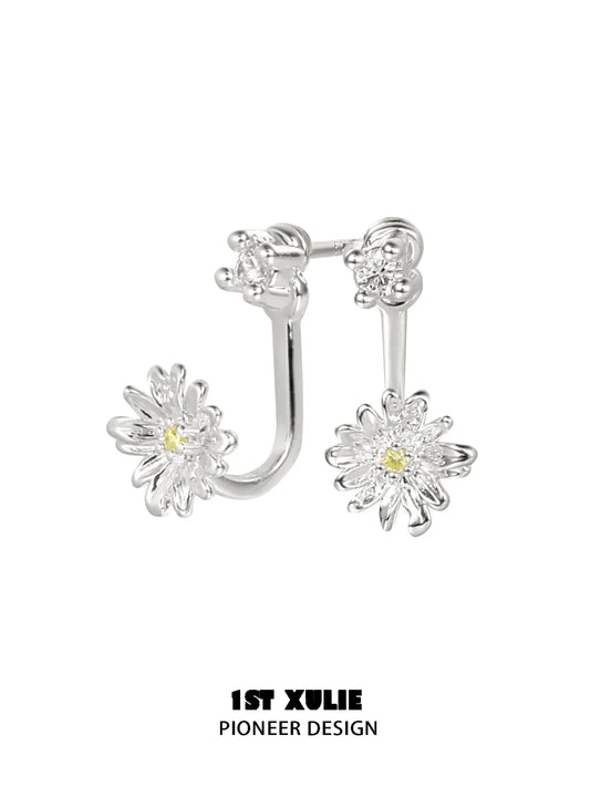 1ST XULIE Jewelry "DAISY" Sparkling Morning Dew Floral Stud Earrings in 925 Sterling Silver - Lifestyle Shot