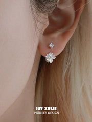 1ST XULIE Jewelry "DAISY" Sparkling Morning Dew Floral Stud Earrings in 925 Sterling Silver - Side View