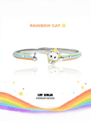 1ST XULIE Jewelry "RAINBOW CAT" Enamel Cat Open Bangle - On Model