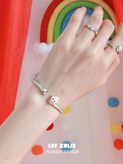 1ST XULIE Jewelry "RAINBOW CAT" Enamel Cat Open Bangle - Texture Close-up