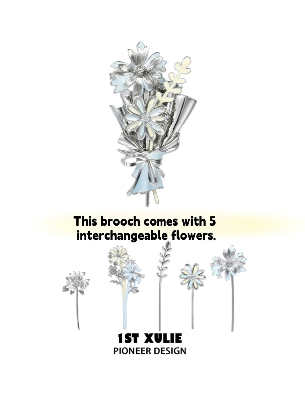 1ST XULIE Jewelry "DAISY" Enamel Daisy Brooch in Brass - Texture Details