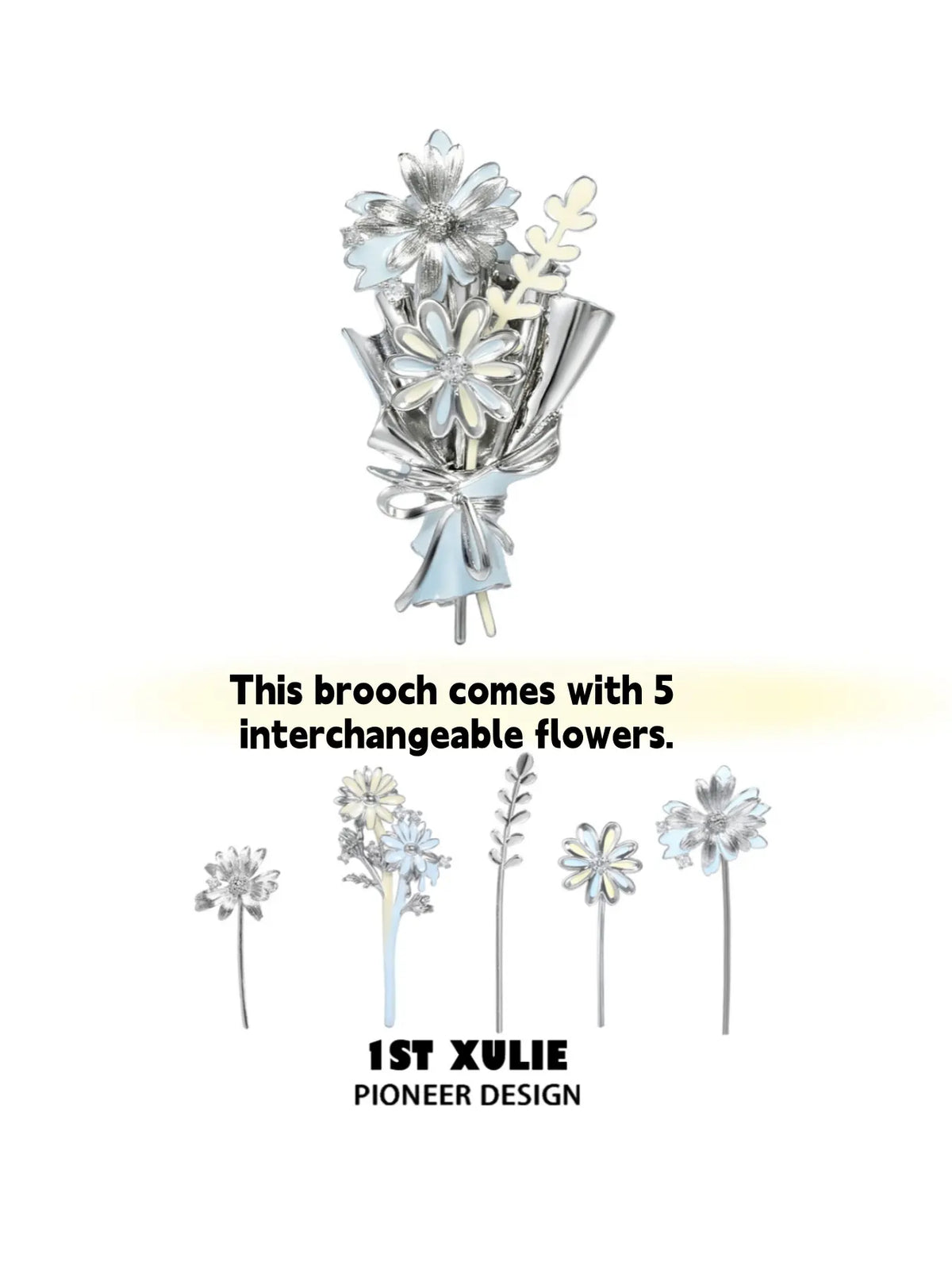 1ST XULIE Jewelry "DAISY" Enamel Daisy Brooch in Brass - Texture Details