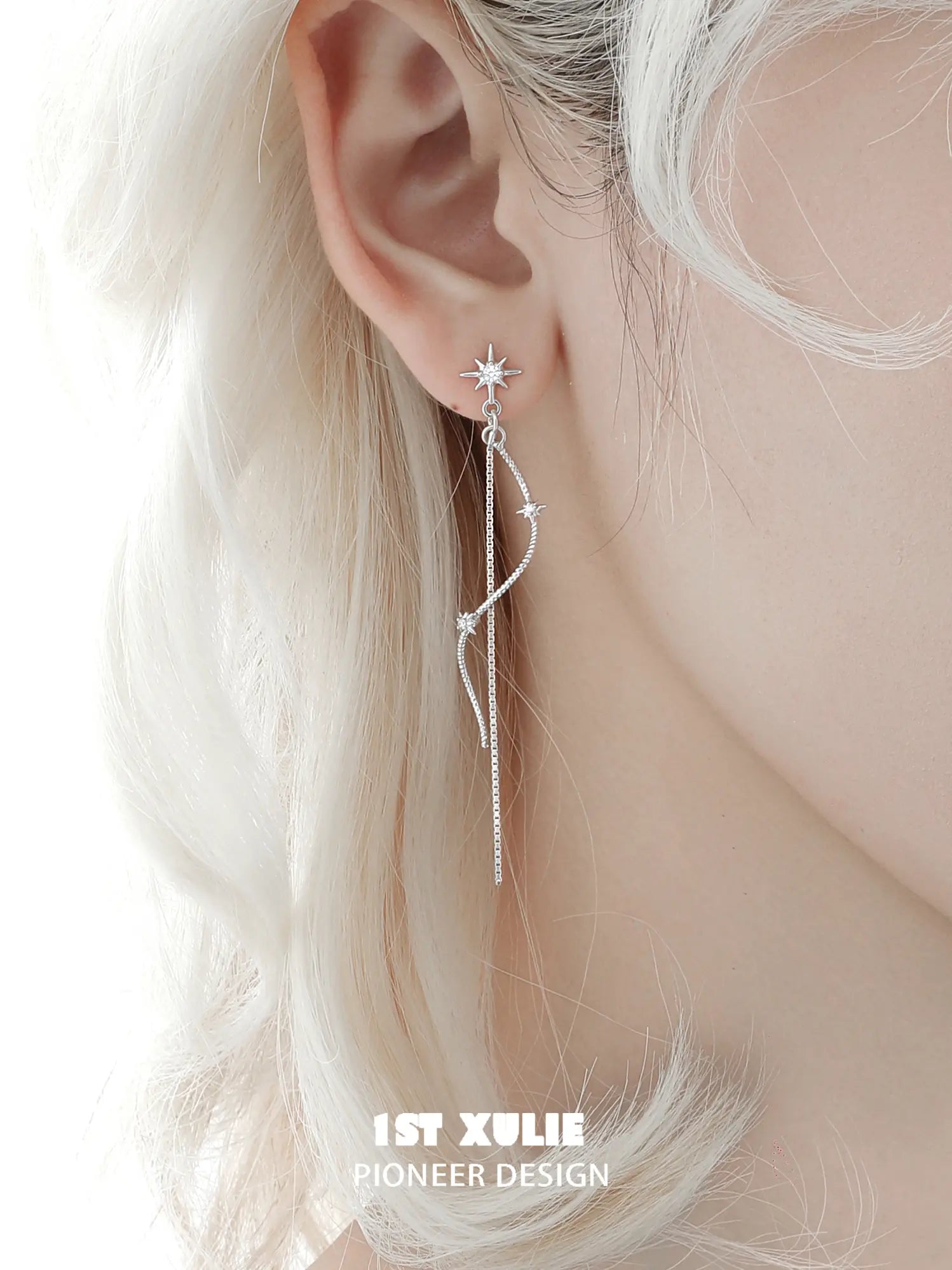 1ST XULIE Jewelry "Silver Angel" Four-Point Star Tassel Dangle Earrings in 925 Sterling Silver - Angle 1