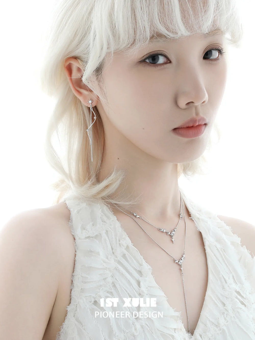 1ST XULIE Jewelry "Silver Angel" Four-Point Star Tassel Dangle Earrings in 925 Sterling Silver - Lifestyle Shot