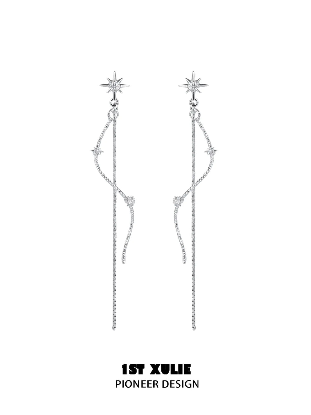 1ST XULIE Jewelry "Silver Angel" Four-Point Star Tassel Dangle Earrings in 925 Sterling Silver - Packaging View
