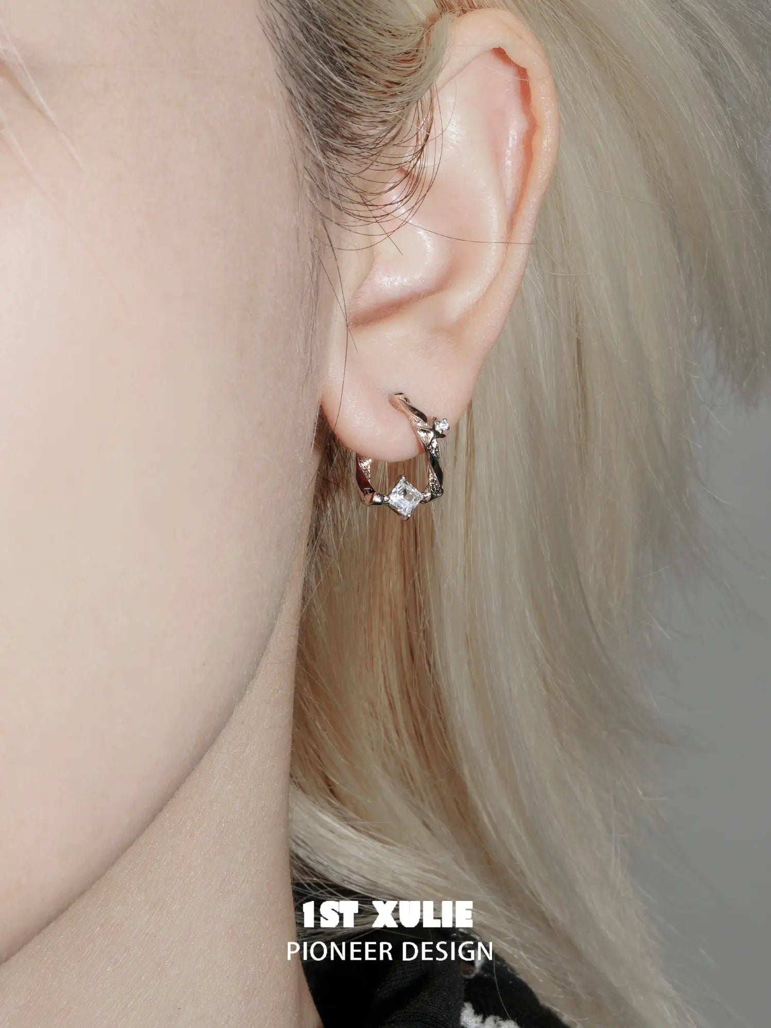 1ST XULIE Jewelry "Silver Angel" Four-Pointed Star Huggie Earrings in 925 Sterling Silver - Alternative Angle