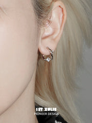 1ST XULIE Jewelry "Silver Angel" Four-Pointed Star Huggie Earrings in 925 Sterling Silver - Alternative Angle