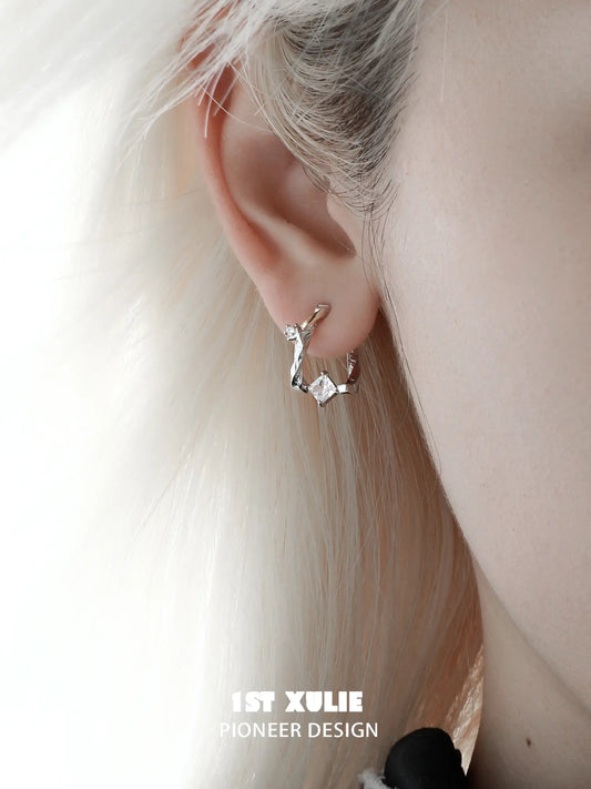 1ST XULIE Jewelry "Silver Angel" Four-Pointed Star Huggie Earrings in 925 Sterling Silver - Product View