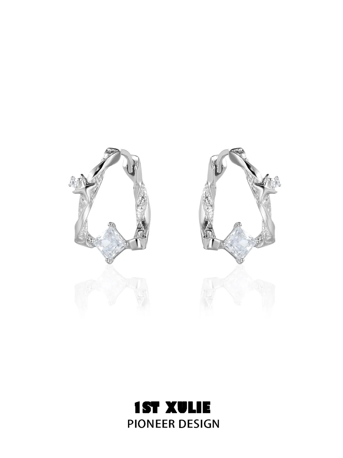 1ST XULIE Jewelry "Silver Angel" Four-Pointed Star Huggie Earrings in 925 Sterling Silver - Packaging View