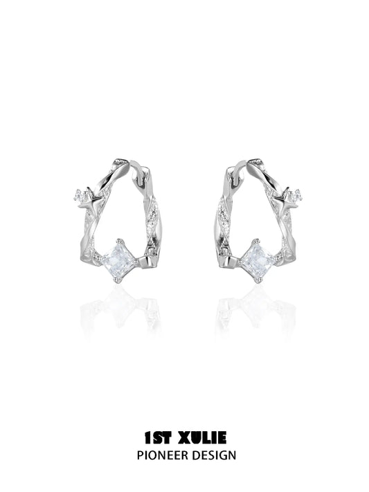 1ST XULIE Jewelry "Silver Angel" Four-Pointed Star Huggie Earrings in 925 Sterling Silver - Packaging View