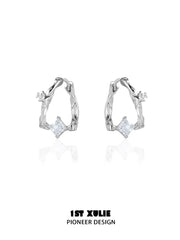 1ST XULIE Jewelry "Silver Angel" Four-Pointed Star Huggie Earrings in 925 Sterling Silver - Packaging View