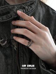 1ST XULIE Jewelry "FALLEN ANGEL" Gothic Dark Angel Statement Open Stackable Ring in 925 Sterling Silver - Product View