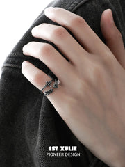 1ST XULIE Jewelry "FALLEN ANGEL" Gothic Dark Angel Statement Open Stackable Ring in 925 Sterling Silver - Texture Detail