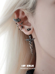 1ST XULIE Jewelry "FALLEN ANGEL" Gothic Fallen Angel Drop Earrings in Vintage Silver Plated - Back View