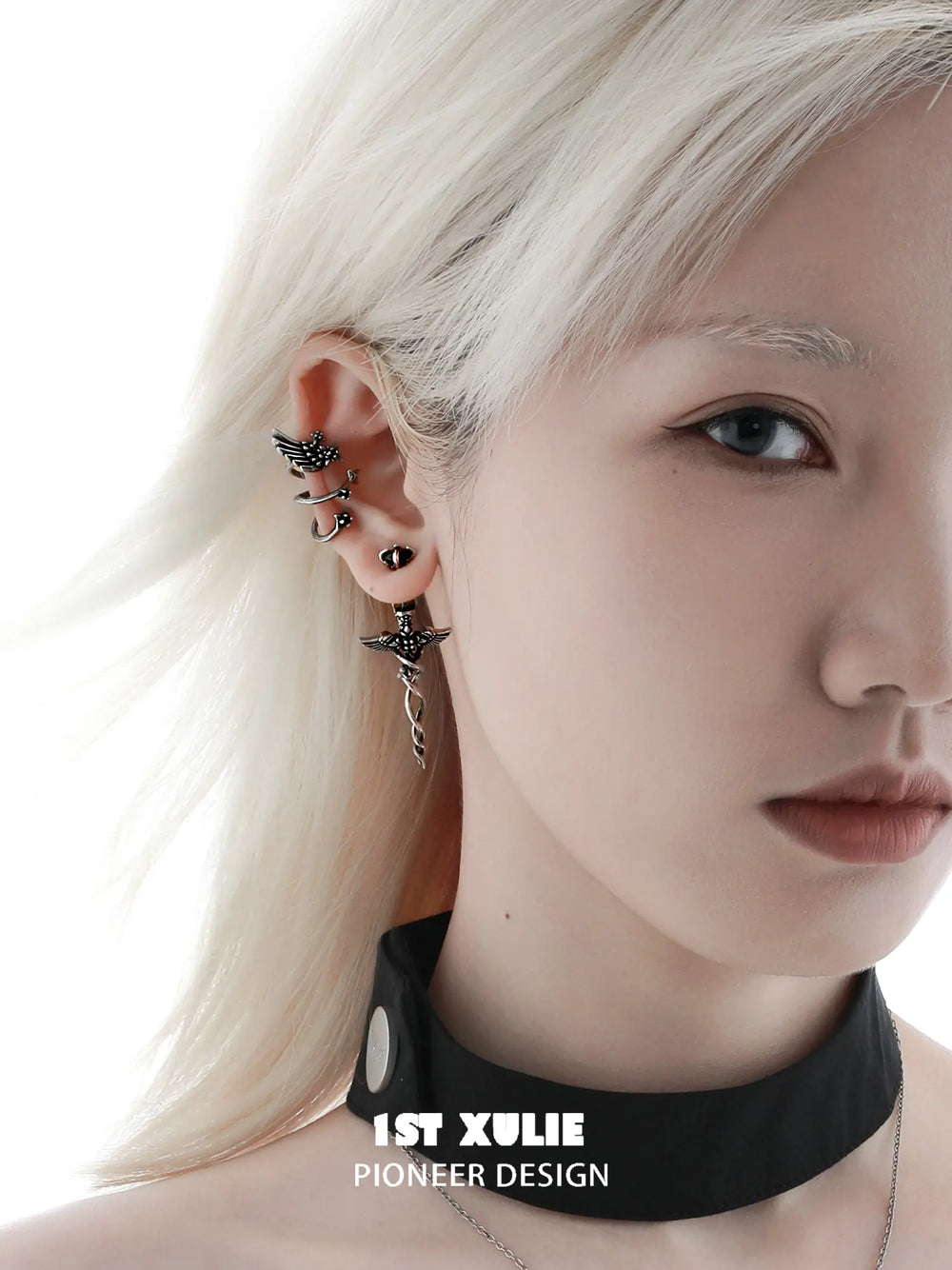 1ST XULIE Jewelry "FALLEN ANGEL" Gothic Fallen Angel Drop Earrings in Vintage Silver Plated - Detail Shot