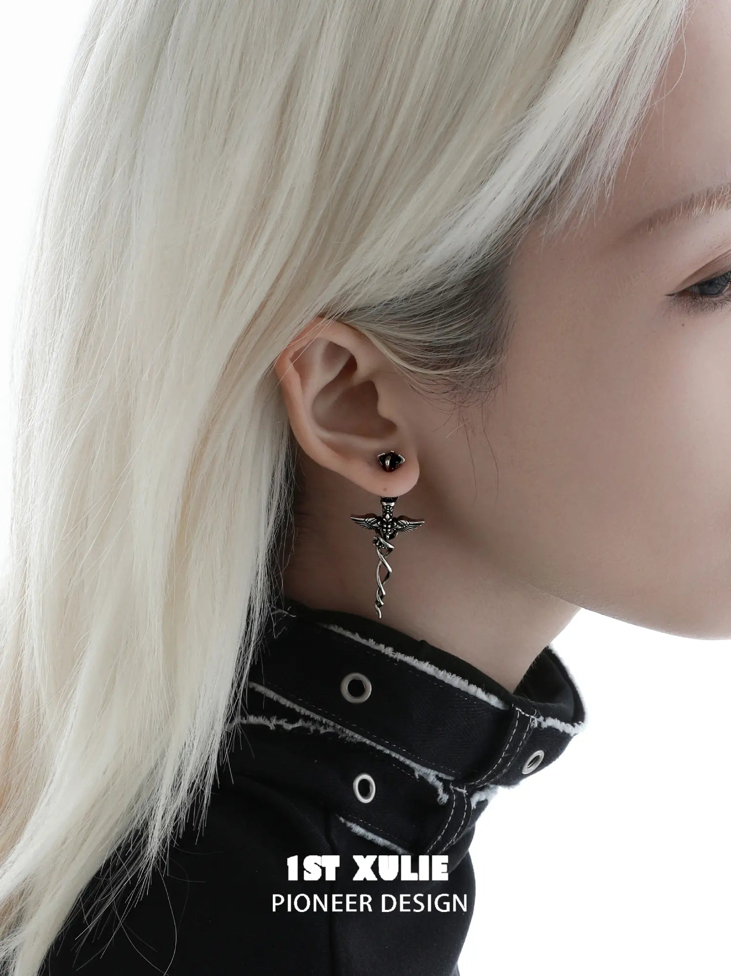 1ST XULIE Jewelry "FALLEN ANGEL" Gothic Fallen Angel Drop Earrings in Vintage Silver Plated - Lifestyle Shot