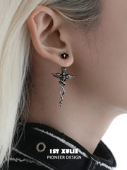 1ST XULIE Jewelry "FALLEN ANGEL" Gothic Fallen Angel Drop Earrings in Vintage Silver Plated - On Model