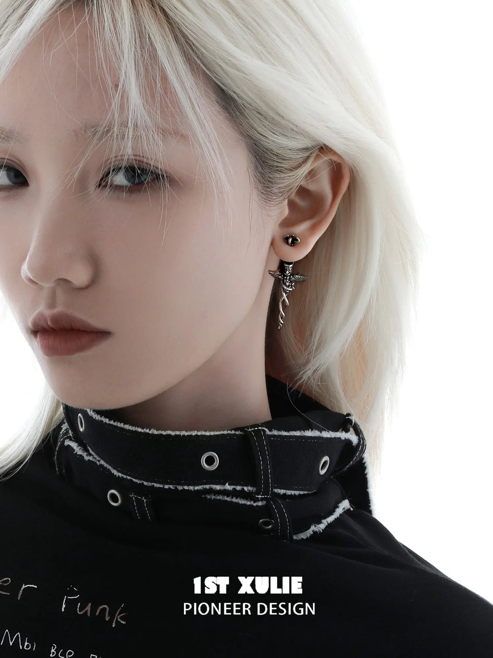 1ST XULIE Jewelry "FALLEN ANGEL" Gothic Fallen Angel Drop Earrings in Vintage Silver Plated - Side View