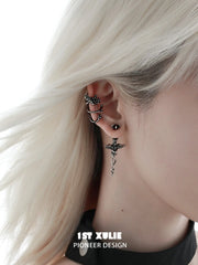 1ST XULIE Jewelry "FALLEN ANGEL" Gothic Fallen Angel Drop Earrings in Vintage Silver Plated - Texture