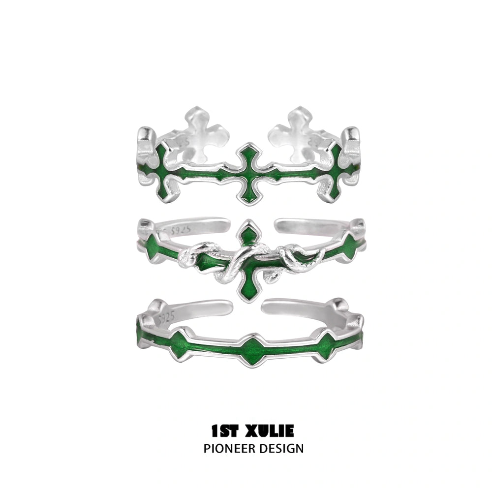 1ST XULIE "Snake Bite" Gothic Snake and Cross Stacking Rings in 925 Sterling Silver - Product View