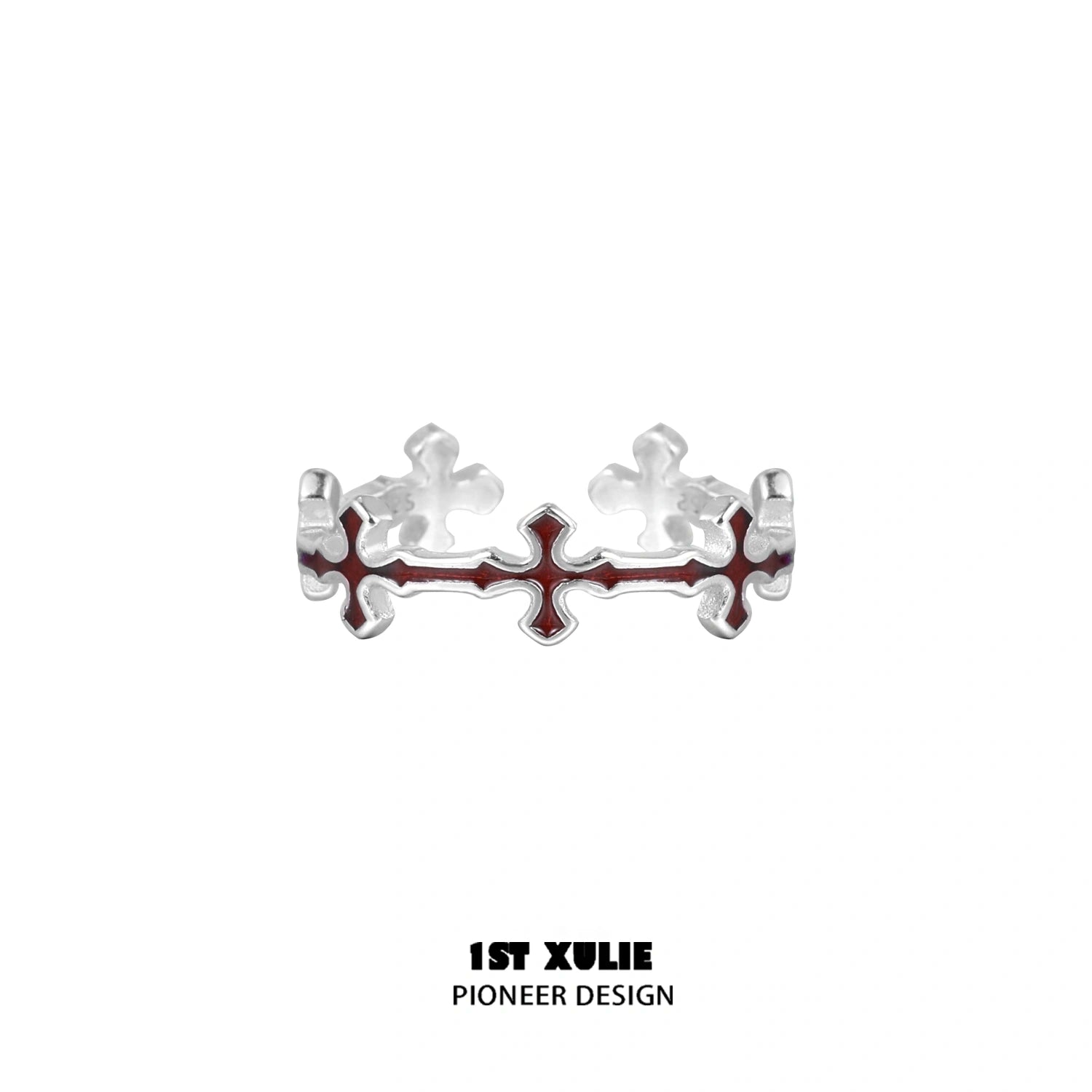 1ST XULIE "Snake Bite" Gothic Snake and Cross Stacking Rings in 925 Sterling Silver - Side View