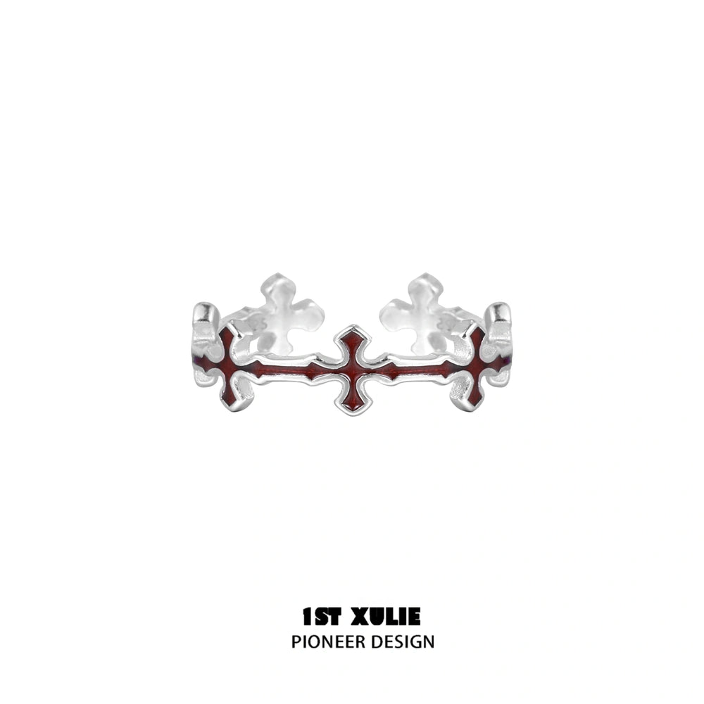 1ST XULIE "Snake Bite" Gothic Snake and Cross Stacking Rings in 925 Sterling Silver - Side View