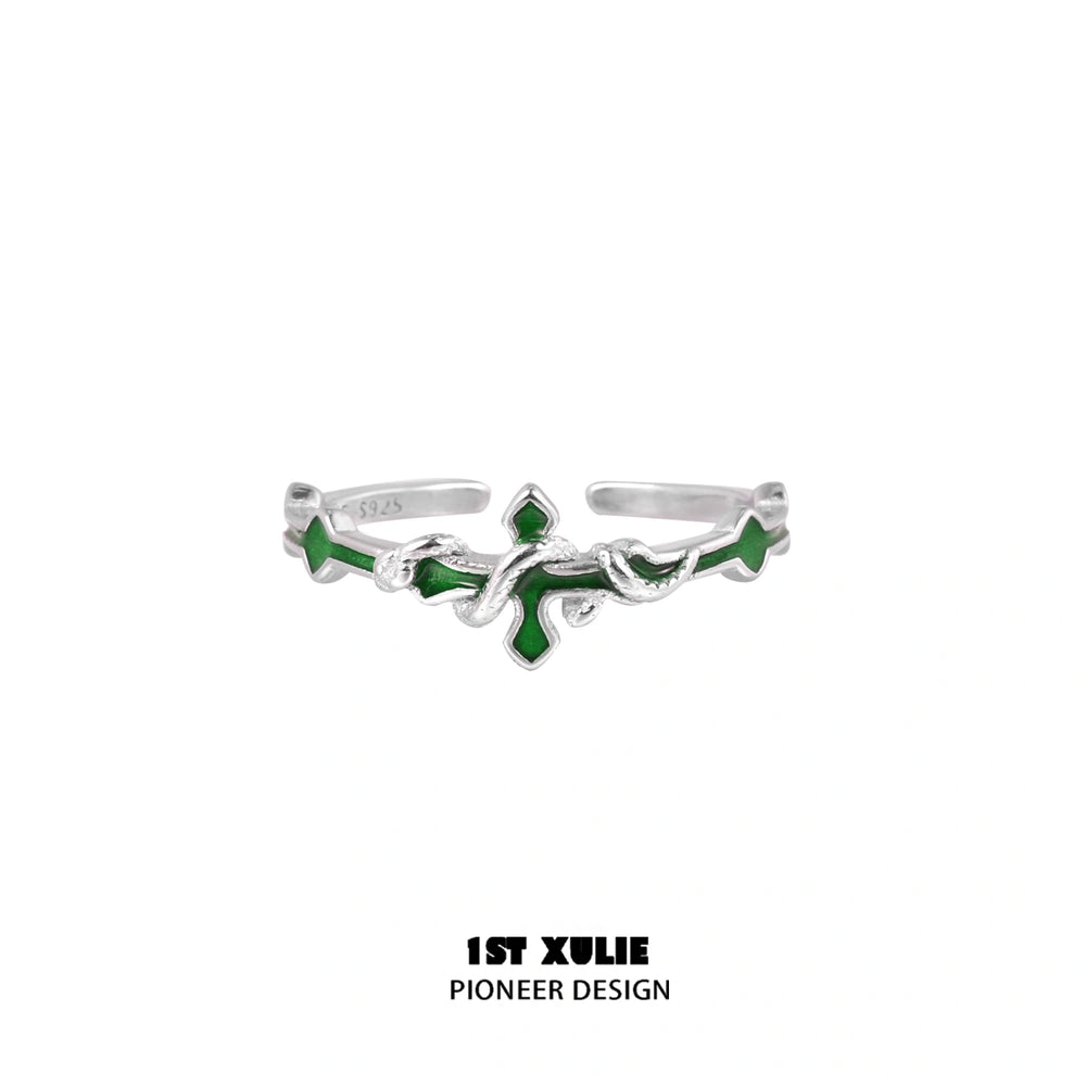 1ST XULIE "Snake Bite" Gothic Snake and Cross Stacking Rings in 925 Sterling Silver - Size Comparison