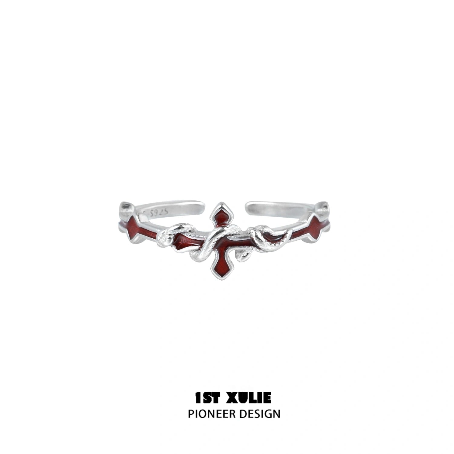 1ST XULIE "Snake Bite" Gothic Snake and Cross Stacking Rings in 925 Sterling Silver - Texture Detail