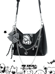 1ST XULIE "Angel Cuties" Graffiti Puppy Statement Tote & Crossbody Bag in Premium PU Leather - Product View