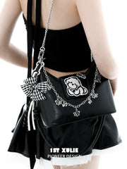 1ST XULIE "Angel Cuties" Graffiti Puppy Statement Tote & Crossbody Bag in Premium PU Leather - Texture Detail