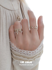 1ST XULIE Jewelry "Bastet" Iris Dangle Adjustable Ring in 18K Gold Plated - On Model