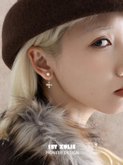 1ST XULIE Jewelry "Bastet" Statement Iris Pearl Drop Dangle Earrings in 18K Gold Plated - Angle View 1