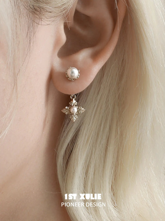 1ST XULIE Jewelry "Bastet" Statement Iris Pearl Drop Dangle Earrings in 18K Gold Plated - Product View
