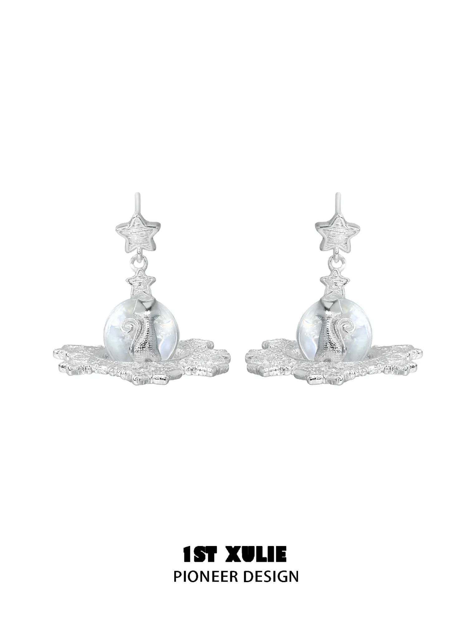 1ST XULIE Jewelry "STARLIGHT LACE" Rococo Kitten Crystal Ball Statement Dangle Earrings in Silver Plated Brass - Packaging View