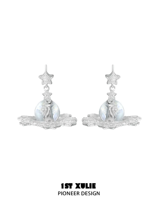 1ST XULIE Jewelry "STARLIGHT LACE" Rococo Kitten Crystal Ball Statement Dangle Earrings in Silver Plated Brass - Packaging View
